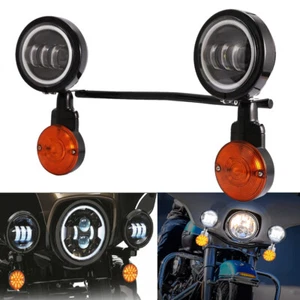 Motorcycle Driving Spot Fog Lights Bar Bracket Turn Signal Set For Harley Honda - Picture 1 of 11