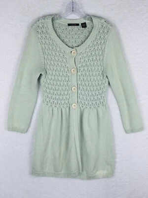 Heather B Women's Mint Green Button Cable Waffle Knit Sweater Size L - Image 1 of 4