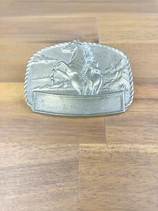 Vintage Cowboy Horses Nameplate Brass Belt Buckle NAP 1984 - Picture 1 of 8