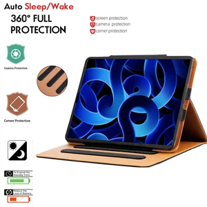 Leather Case for iPad Air 11 10.2 10th Mini 9.7 Pro 11 12.9 TAN Magnetic Cover - Picture 1 of 19