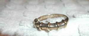 Designer Bamboo Style 14K Yellow Gold Sterling Silver Band Ring - Picture 1 of 6