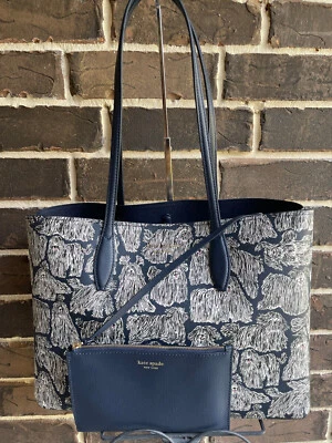 NWT $248 Kate Spade All Day SHOW DOGS Large Tote w/ Pouch blazer blue shaggy dog - Image 1 of 4
