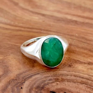 Indian Emerald Ring Men's Ring Lab Created 925 Sterling Silver Ring - Picture 1 of 4