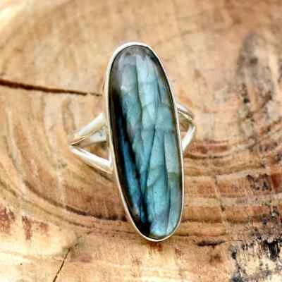 Gradevole Pietra Labradorite 925 Argento Sterling Mano Anello Tutte le Misure - Immagine 1 di 4