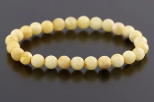 Genuine BALTIC AMBER White Egg Yolk ROUND Beads Stretch Bracelet 4.8g 221130-12 - Picture 1 of 8
