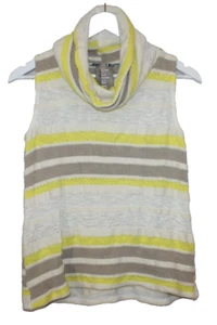 Dolan Top Womens Small Yellow Cowl Neck Striped Sleeveless Knit Sweater Vacation - Picture 1 of 11