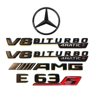 E63S AMG V8 BITURBO 4MATIC+ Juego de insignias negras brillantes emblema estrella trasera W213 - Imagen 1 de 8