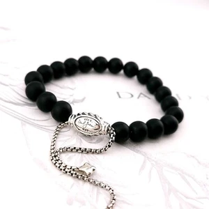 David Yurman Sterling Silver 8mm Matte Black Onyx Spiritual Bead Beaded Bracelet - Picture 1 of 10