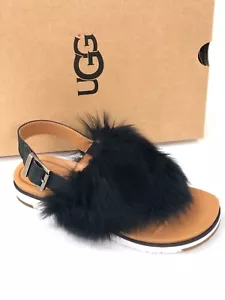 Ugg Australia Women's Holly Black 1019870 Casual Fashion Fur Strappy Sandal Shoe - Picture 1 of 12
