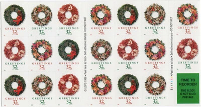 Scott #3252c Christmas Wreaths Booklet of 20 Stamps - MNH - Image 1 of 2