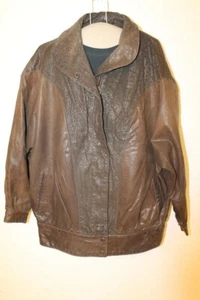 MENS VINTAGE 80'S WALNUT BROWN LEATHER PARACHUTE JACKET SZ L - Picture 1 of 5