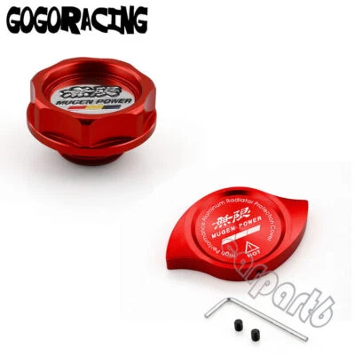 Red JDM Engine Oil Filler Cap + Water Radiator Cap Mugen For Honda Civic Acura - Image 1 of 4