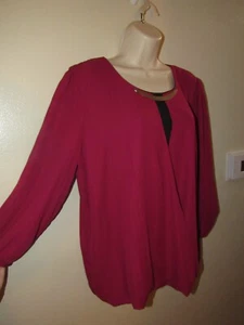 Metaphor Women's XL Pink & Black Necklace Blouse NWT Top Dressy 3/4 Balloon Hem - Picture 1 of 8