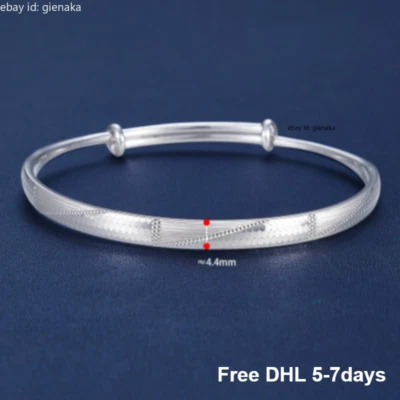 Pure Platinum 950 Wide 4.4mm Women Bracelet Bangle Adjustable 15.75-15.95g - Image 1 of 4