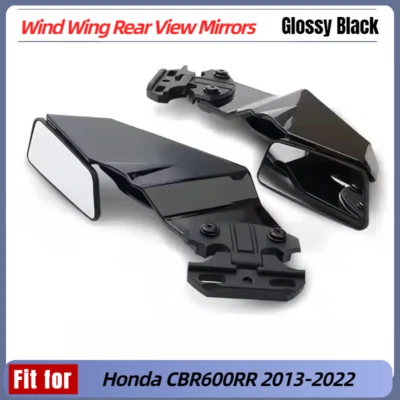 Espejos retrovisores de ala de viento negro brillante para motocicleta Honda CBR600RR 2013-2022 Foto 1 de 4