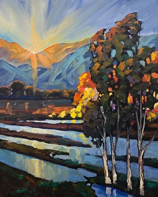 Calmante arte paisajístico pintura grande original impresionismo de California Hawkins Foto 1 de 4