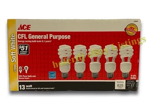 5 Pack 13 Watt CFL (60 Watt Equivalent) General Purpose Soft White Light Bulbs - Picture 1 of 4