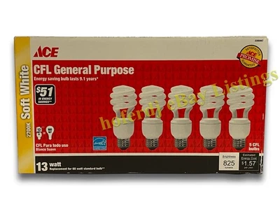 5 Pack 13 Watt CFL (60 Watt Equivalent) General Purpose Soft White Light Bulbs - Image 1 of 4