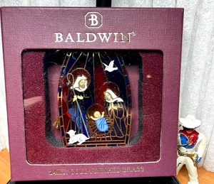 Vintage ~ Weihnachten Baldwin Krippe Ornament 24 KT Gold Finish Messing mit Box - Bild 1 von 5