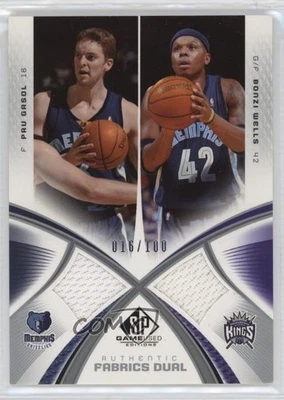 2005 SP Game Used Edition Authentic Fabrics Dual /100 Bonzi Wells Pau Gasol HOF - Image 1 of 2