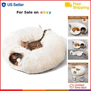 Cat Tunnel with Bed Plush Indoor Cat Playground Toy for Kittens - Picture 1 of 9