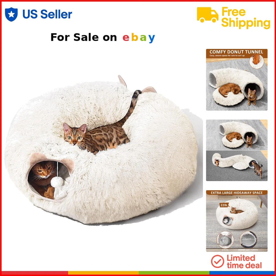 Cat Tunnel with Bed Plush Indoor Cat Playground Toy for Kittens - Image 1 of 4