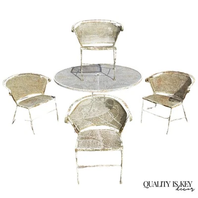 Vintage Mid Century Modern Woodard Style Wrought Iron Garden Patio Dining Set 5p - Image 1 of 4