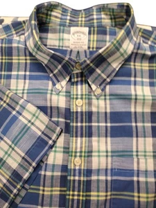 Men's Brooks Brothers Regent Fit Short Sleeve Button Down Shirt Blue Plaid 2XL - Picture 1 of 4