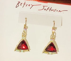 Authentic Betsey Johnson Earrings - Crystal Rhinestone Santa Hat, Leverback, NIB - Picture 1 of 11