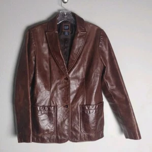 Vintage 90's GAP Brown Genuine Leather Lined Jacket Small - Picture 1 of 4