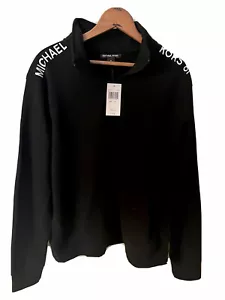 MICHAEL KORS 1/4 ZIP SWEATSHIRT Quarter Fleece Black Pullover KORS 81 Mens XL - Picture 1 of 2