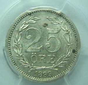 SVEZIA Regno 25 ore 1899 EB PCGS MS 64 UNC argento re Oscar Norvegia classificato - Foto 1 di 3