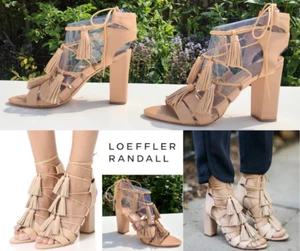 Loeffler Randall Luz Tassel Leather Ankle-Tie Heeled Sandals NUDE US 9 | UK 6.5 - Picture 1 of 24