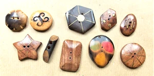 BOUTONS DE CREATION EN BOIS  DECORES INCRUSTES DE LAITON  10 BOUTONS  - Picture 1 of 1