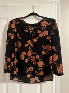Sanctuary Womens Top Medium Black Brown Office Floral Professional Casual