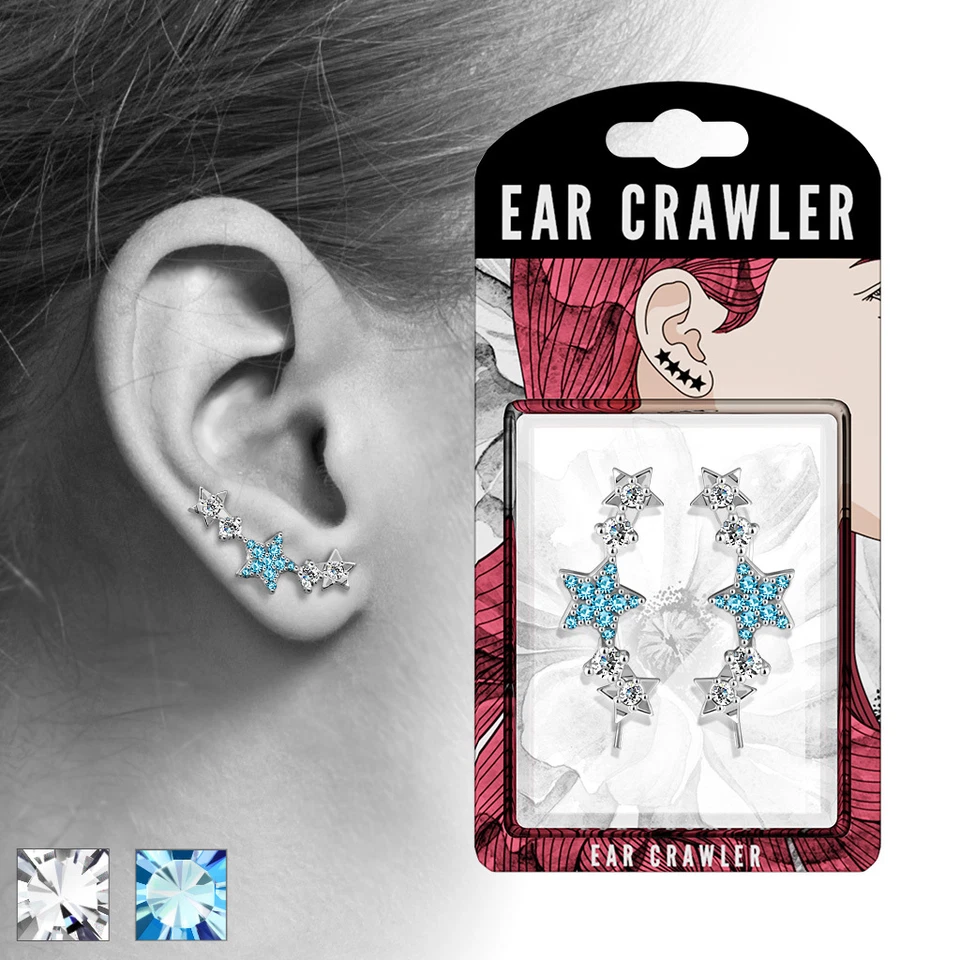 Pair of CZ Paved Stars Ear Crawler Climber Earrings - Image 1 of 1
