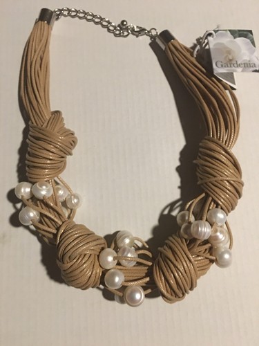 OFF WHITE Collana perle vetro gardenia beige bianco nuova