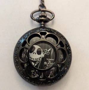 Nightmare Before Christmas Taschenuhr Steam Punk Metall schwarz Batteriekette  - Bild 1 von 5