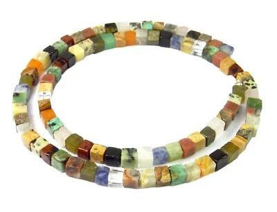 😏 Verschiedene Edelsteine bunter Würfel-Mix ca. 4 mm Perlen Strang für Kette 😉 - Bild 1 von 3