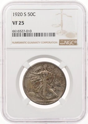 1920-S 50C NGC VF25 Walking Liberty Half Dollar - Image 1 of 3