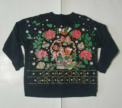 VTG Christmas Sweatshirt Womens M Crewneck Pullover Land N Sea Seasons Greetings - Image 1 of 4