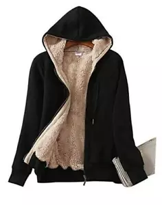 Women's Casual Full Zip Up Sherpa Lined Hoodie Sweatshirt Jacket X-Large Black - Picture 1 of 7