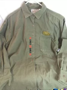 Vintage Gitano Shirt Men L Olive Green Button Down Military Style w/Brass Badge - Picture 1 of 6