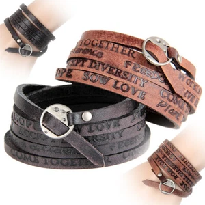 Mens Womens Cowboy Vintage Brown Genuine Leather Bracelet Wrist Bangle 39" Gifts - Picture 1 of 16