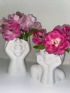 Jarrón facial con forma femenina jarrones artísticos para decoración manos y busto de cerámica blanca - Imagen 1 de 11