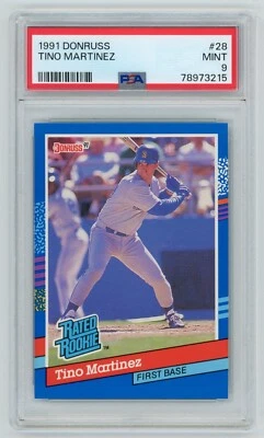 Donruss Tino Martinez 1991 clasificación #28 novato Mariners novato radiocontrol PSA 9 como nuevo Foto 1 de 3