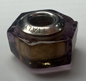 Murano Italia 925 Plata de Ley Vidrio Diapositiva Burbuja Cuentas Dije Hexágono Púrpura - Imagen 1 de 7