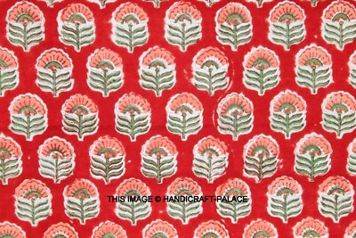 Indian Cotton Fabric Floral Hand Block Print Sewing Loose Material Craft 25 Yard - Image 1 of 3
