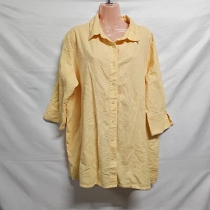 Mainstreet Blues Crinkle Button Up Shirt Women Size 1X Yellow Cotton - Picture 1 of 11