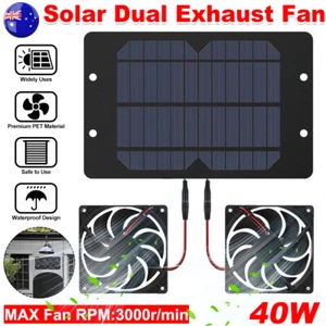 Solar Panel Fan Powered Fan 40W Waterproof Exhaust Fan For Camping Greenhouse AU - Picture 1 of 12